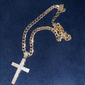 10k gold chain with cross charm with real diamonds